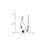 14k White Gold Dangle Earrings with Amethyst and Pink Tourmaline, Infinity Symbol Design
