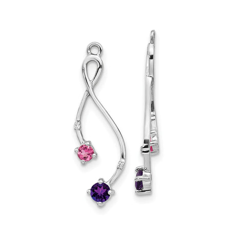 14k White Gold Dangle Earrings with Amethyst and Pink Tourmaline, Infinity Symbol Design