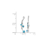 14k White Gold Earrings with Swiss Blue Topaz and Diamond Accents, Curved Drop Design