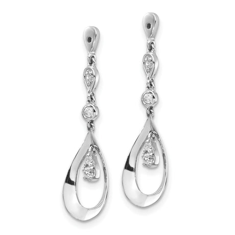 14k White Gold Teardrop Dangle Earrings with Diamonds, Modern Statement Style