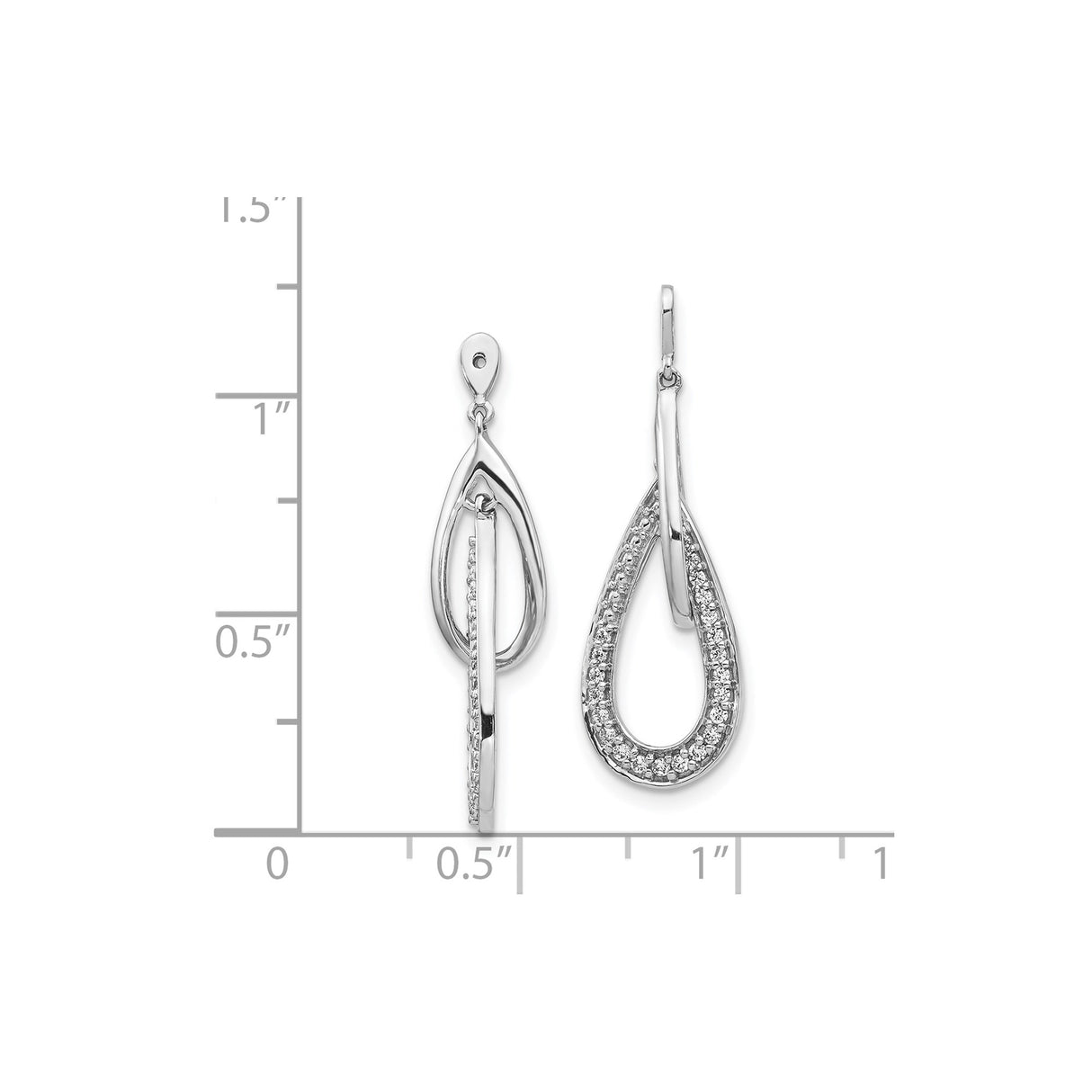 14k White Gold Teardrop Dangle Earrings with Diamond Accents, Elegant Drop Design for Women