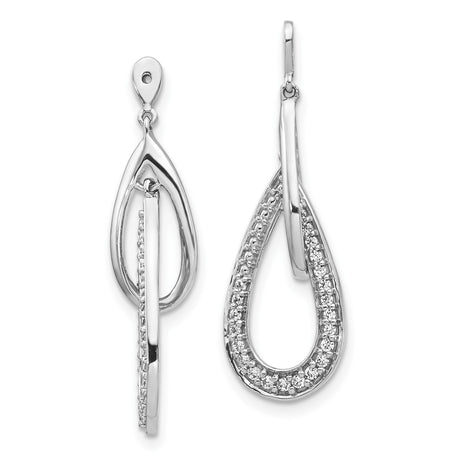 14k White Gold Teardrop Dangle Earrings with Diamond Accents, Elegant Drop Design for Women