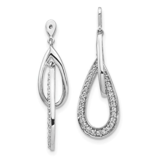 14k White Gold Teardrop Dangle Earrings with Diamond Accents, Elegant Drop Design for Women