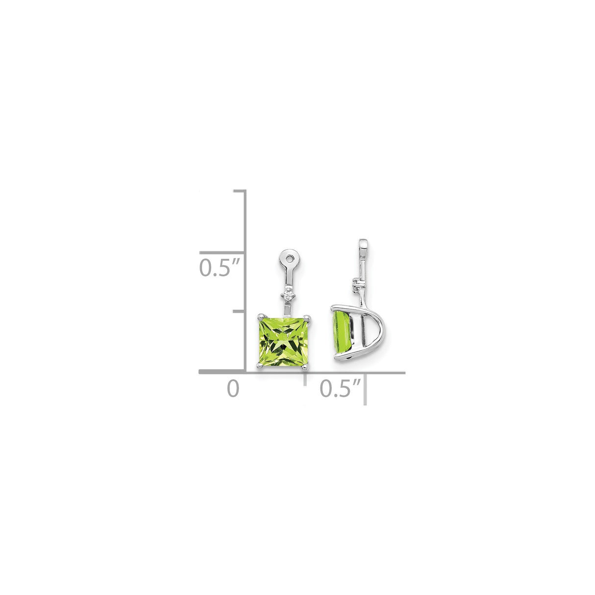 14k White Gold Dangle Earrings with Peridot and Diamond Accents, Polished Drop Design
