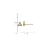 14k Yellow Gold Stud Earrings with Trio of Round Cut Clear Gemstones in Triangle Formation