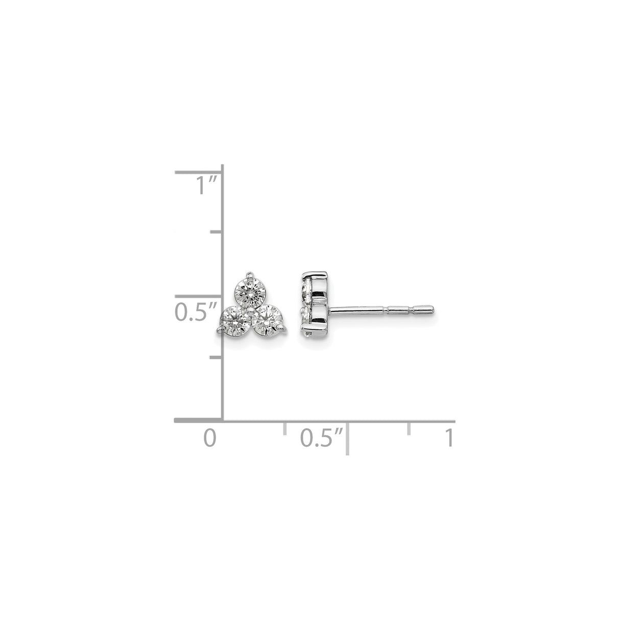 14k White Gold Stud Earrings with Three Round Cut Lab Diamonds in Triangular Cluster Design