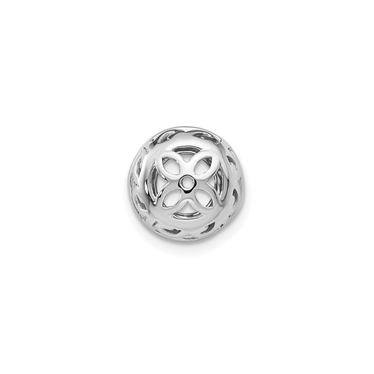 14k White Gold Earring Charms with Cubic Zirconia, Floral Mandala Quatrefoil Openwork Design