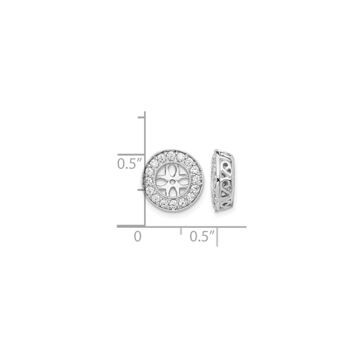 14k White Gold Earrings with Circular Floral Motif, Petal Cutout Halo Design