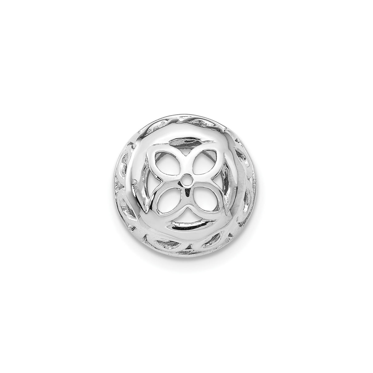 14k White Gold Earring Jackets with Diamond Halo, Openwork Floral Scrollwork Design
