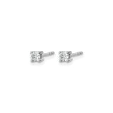 14k White Gold Diamond Stud Earrings, Round Solitaire in Four Prong Setting, Minimalist Style