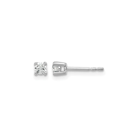 14k White Gold Diamond Stud Earrings, Round Solitaire in Four Prong Setting, Minimalist Style