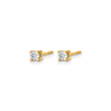 14k Yellow Gold Solitaire Stud Earrings with Round-Cut Clear Gemstones, Classic Four Prong Setting