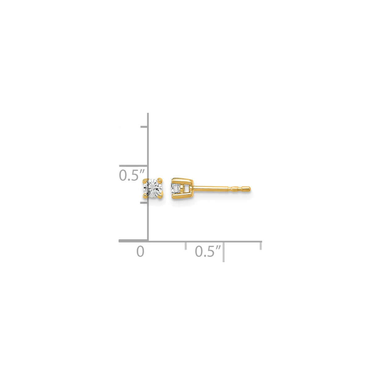 10k Yellow Gold Stud Earrings with Round Cut Diamond in Four Prong Setting, Classic Design for Women