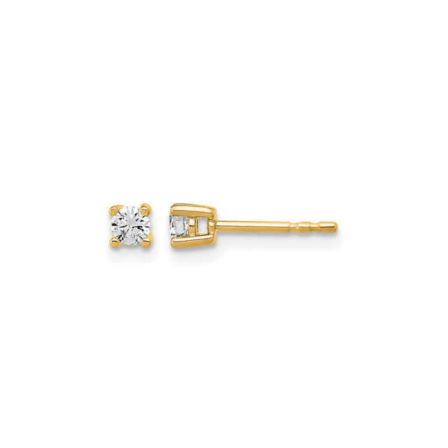 10k Yellow Gold Stud Earrings with Round Cut Diamond in Four Prong Setting, Classic Design for Women