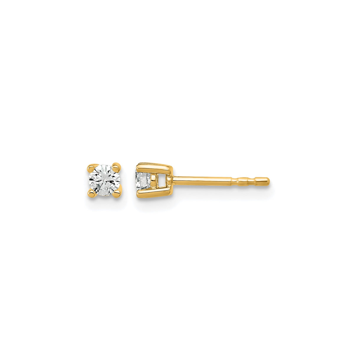 14k Yellow Gold Solitaire Stud Earrings with Round-Cut Clear Gemstones, Classic Four Prong Setting