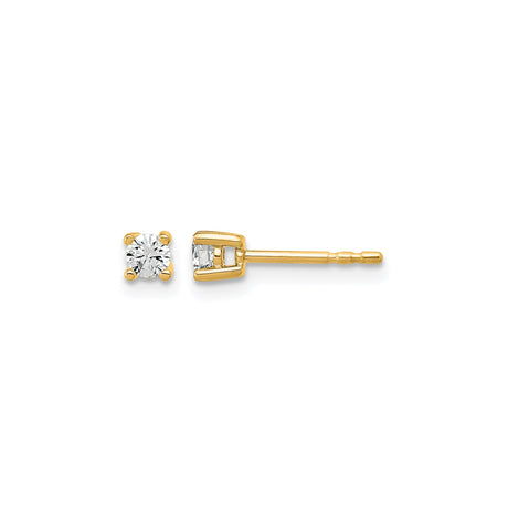 14k Yellow Gold Solitaire Stud Earrings with Round-Cut Clear Gemstones, Classic Four Prong Setting