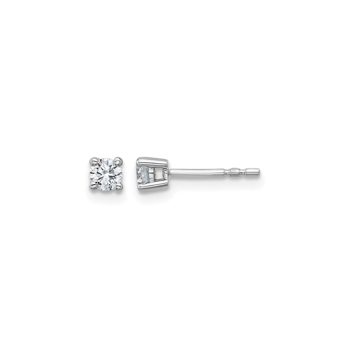 14k White Gold Stud Earrings with Round Cut Lab Grown Diamonds, Classic Solitaire Style
