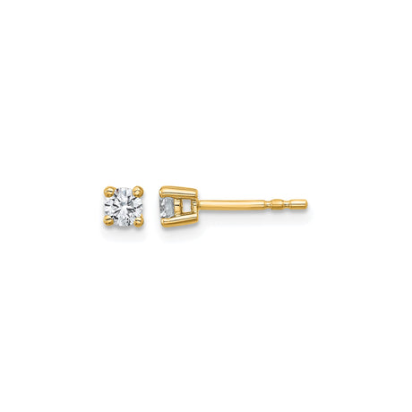 14k Yellow Gold Solitaire Stud Earrings with Clear Round Gemstone, Classic Four Prong Setting