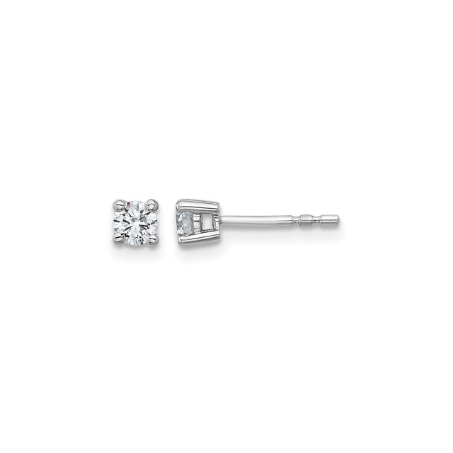 10k White Gold Solitaire Stud Earrings with Round Cut Diamond in Four Prong Setting