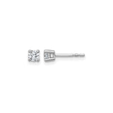 14k White Gold Stud Earrings with Round Lab Grown Diamond, Four Prong Solitaire Style