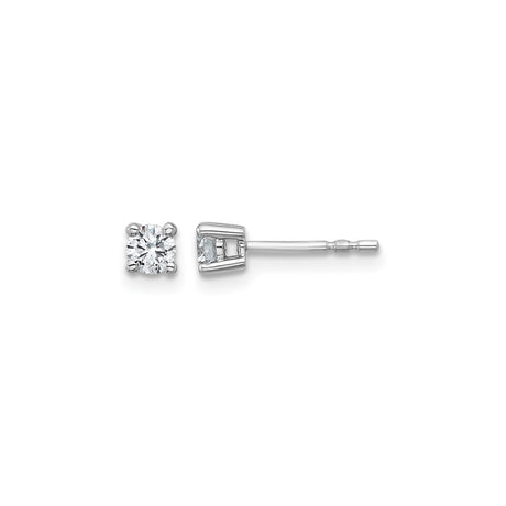 14k White Gold Stud Earrings with Round Lab Grown Diamond, Four Prong Solitaire Style