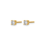 14k Yellow Gold Solitaire Stud Earrings with Round White Gemstones, Classic Four Prong Setting