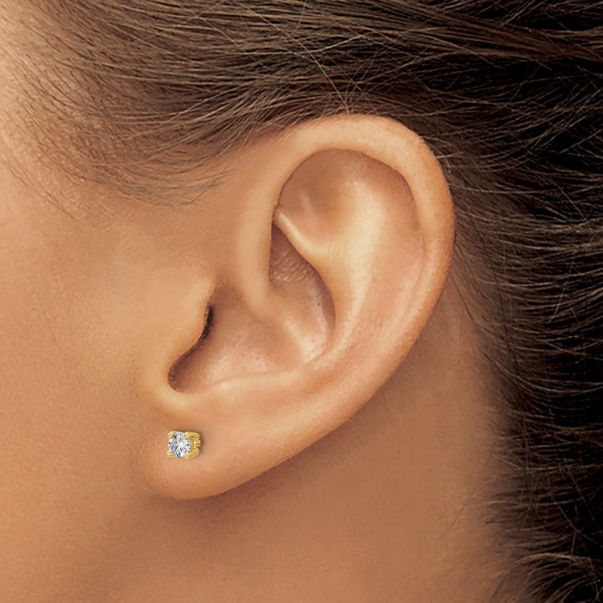 14k Yellow Gold Solitaire Stud Earrings with Round White Gemstones, Classic Four Prong Setting