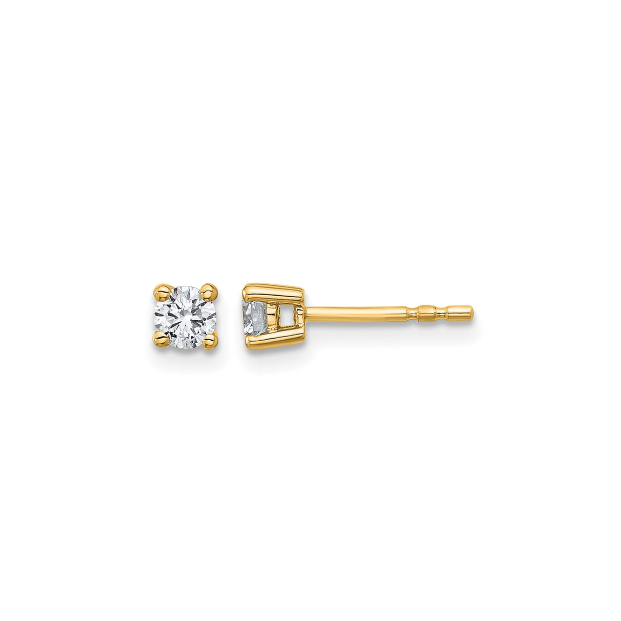 10k Yellow Gold Stud Earrings with Round Cut Diamond in Classic Four Prong Setting