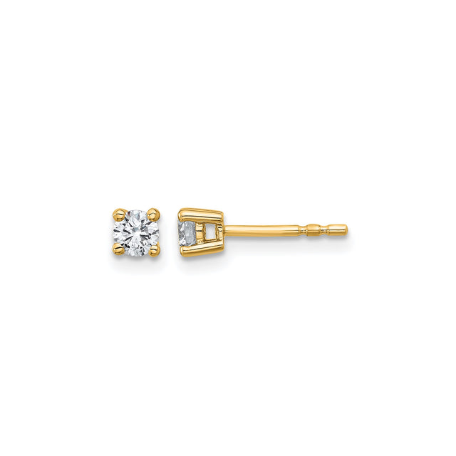 10k Yellow Gold Stud Earrings with Round Cut Diamond in Classic Four Prong Setting