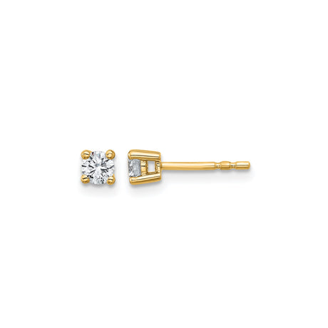 14k Yellow Gold Solitaire Stud Earrings with Round White Gemstones, Classic Four Prong Setting
