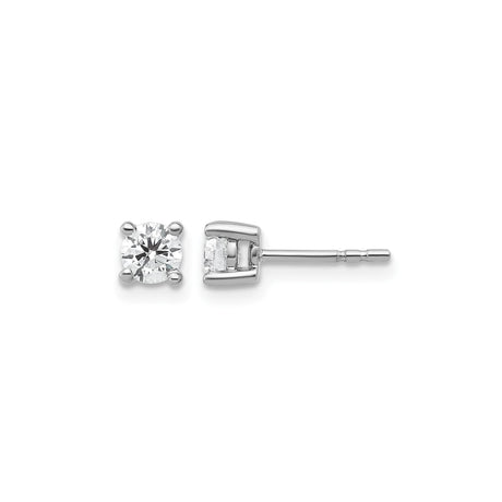 10k White Gold Diamond Stud Earrings, Round Four Prong Setting, Classic Minimalist Style