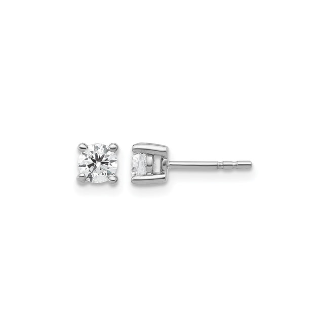 10k White Gold Diamond Stud Earrings, Round Four Prong Setting, Classic Minimalist Style