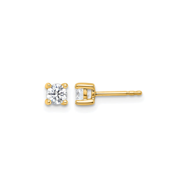 10k Yellow Gold Stud Earrings with Diamond, Round Cut Solitaire, Minimalist Classic Style