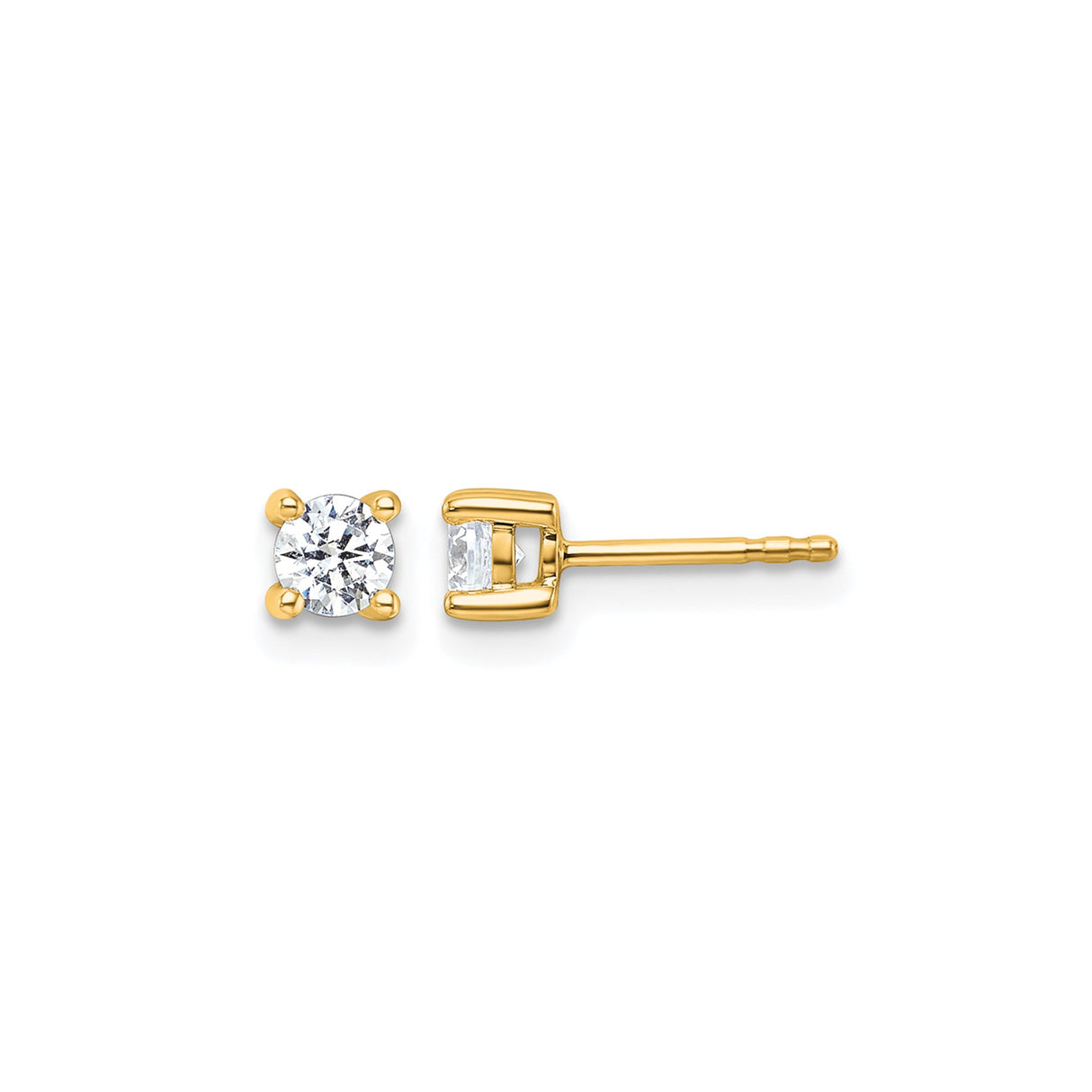 14k Yellow Gold Solitaire Stud Earrings with Clear Round Gemstone in Four Prong Setting