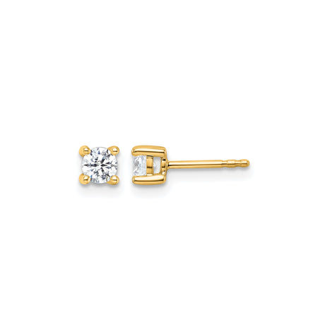 14k Yellow Gold Solitaire Stud Earrings with Clear Round Gemstone in Four Prong Setting