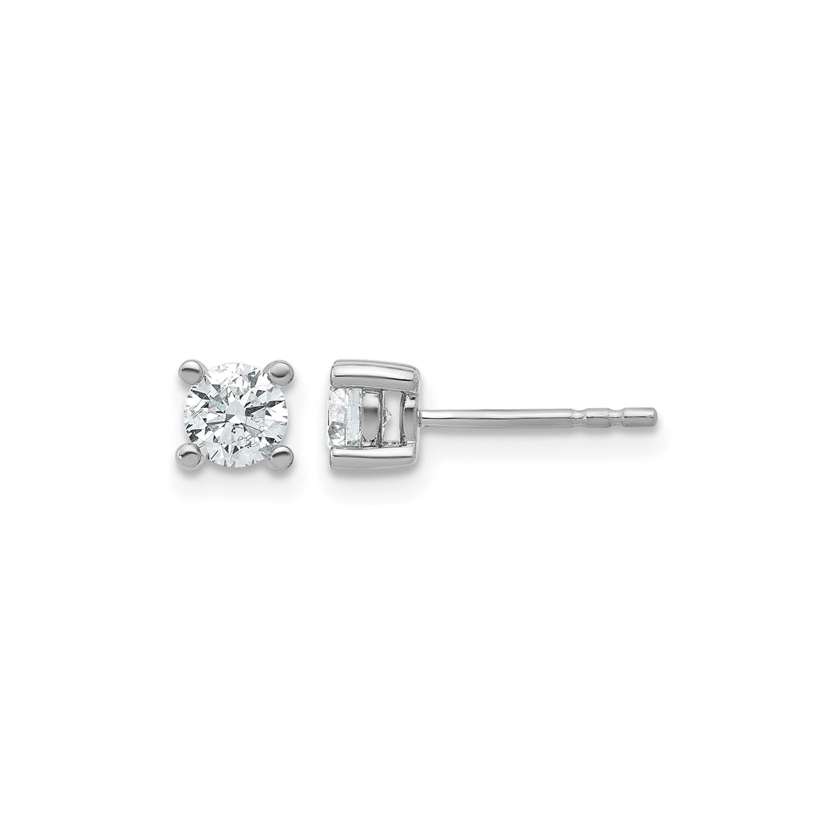 14k White Gold Diamond Solitaire Stud Earrings, Four Prong Setting, Lab Grown