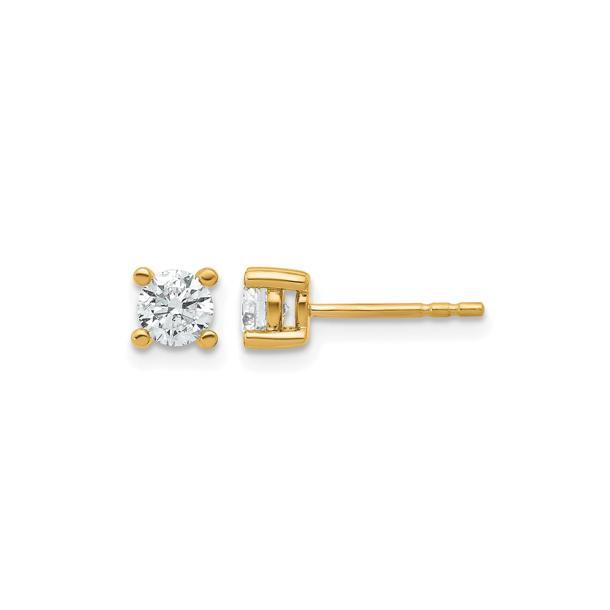 14k Yellow Gold Solitaire Stud Earrings with Round Cut Clear Gemstone, Classic Minimalist Style