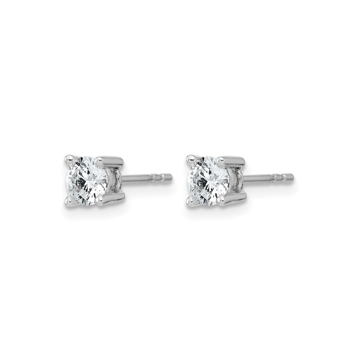 14k White Gold Diamond Stud Earrings with Round Cut Lab Grown Stones, Solitaire Design
