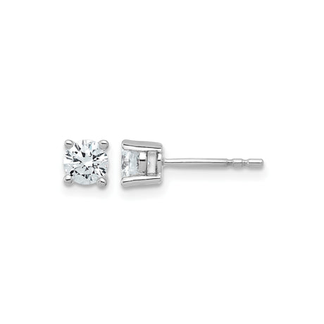 14k White Gold Diamond Stud Earrings with Round Cut Lab Grown Stones, Solitaire Design