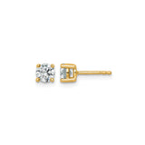 14k Yellow Gold Stud Earrings, Round Cut Clear Gemstone, Classic Four Prong Setting