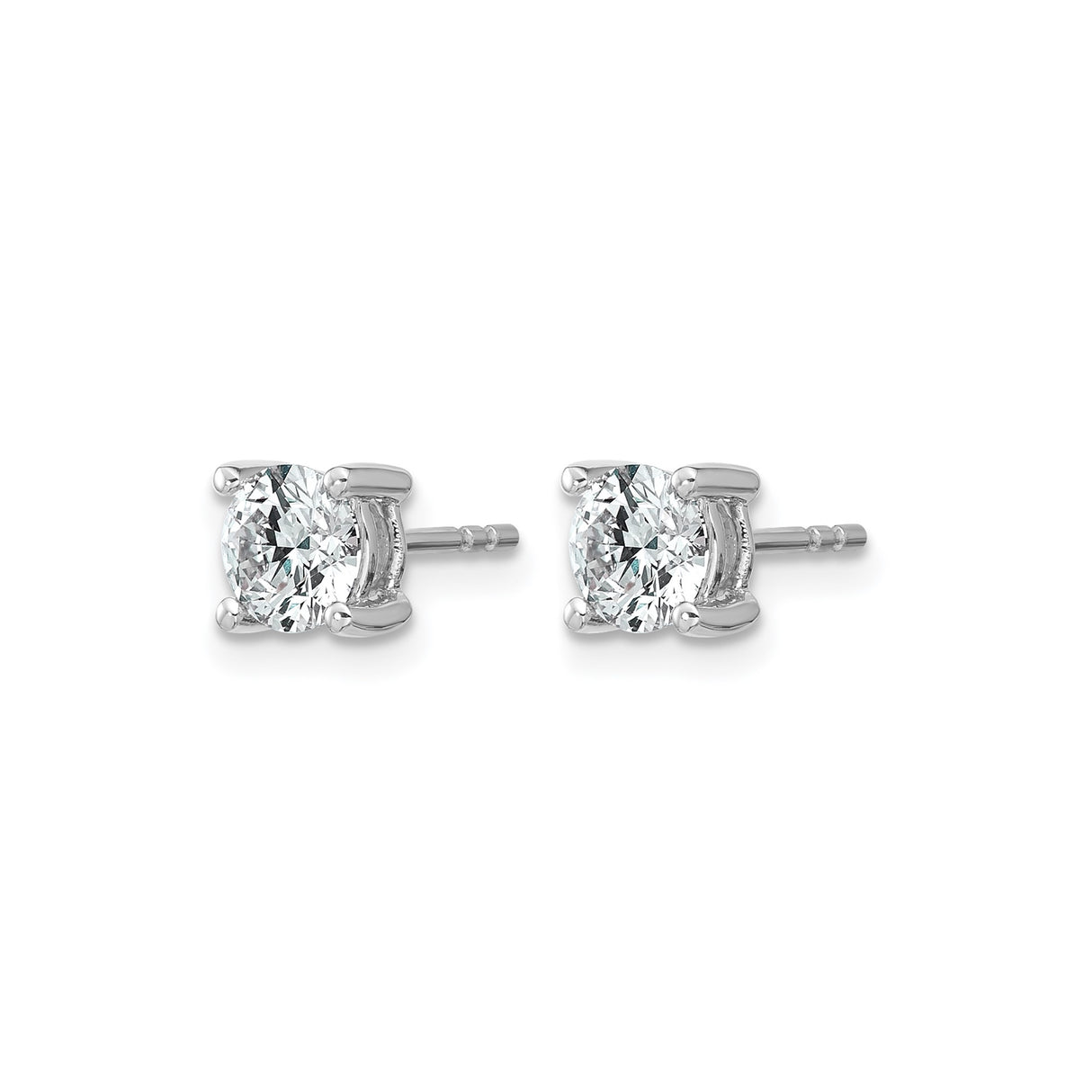 10k White Gold Solitaire Stud Earrings with Round Diamond in Four-Prong Setting for Women