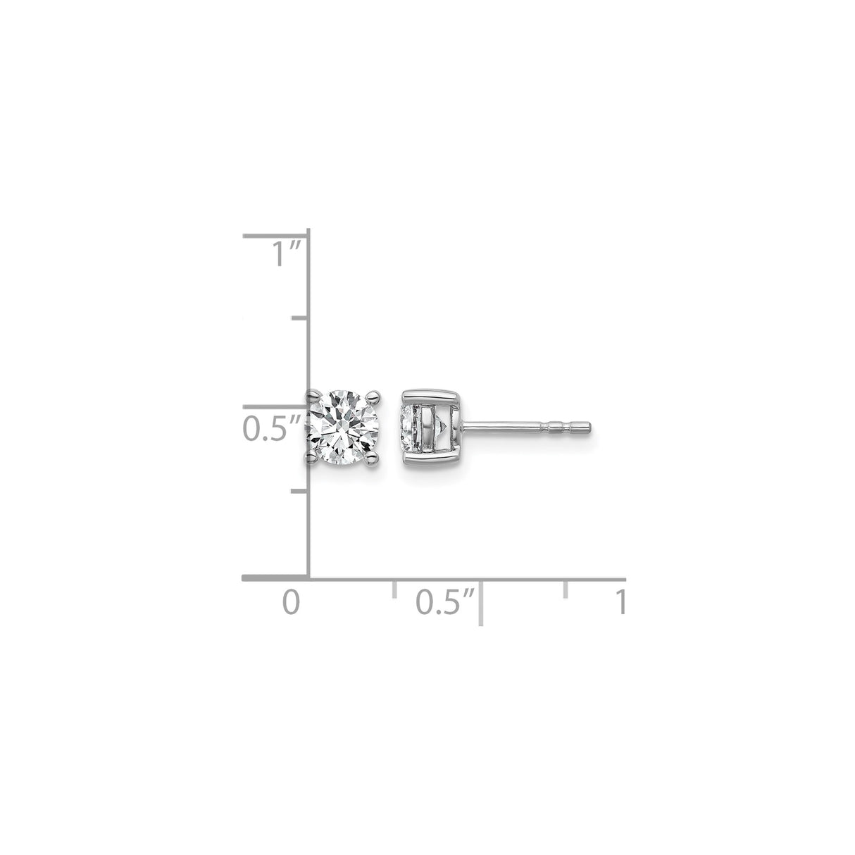 10k White Gold Solitaire Stud Earrings with Round Diamond in Four-Prong Setting for Women
