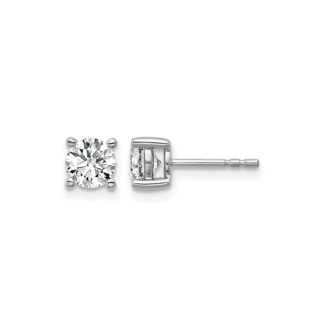 10k White Gold Solitaire Stud Earrings with Round Diamond in Four-Prong Setting for Women