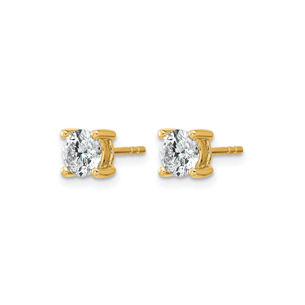 14k Yellow Gold Stud Earrings with Round Cut Clear Gemstones in Four Prong Setting