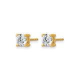 14k Yellow Gold Stud Earrings with Round Cut Clear Gemstones in Four Prong Setting