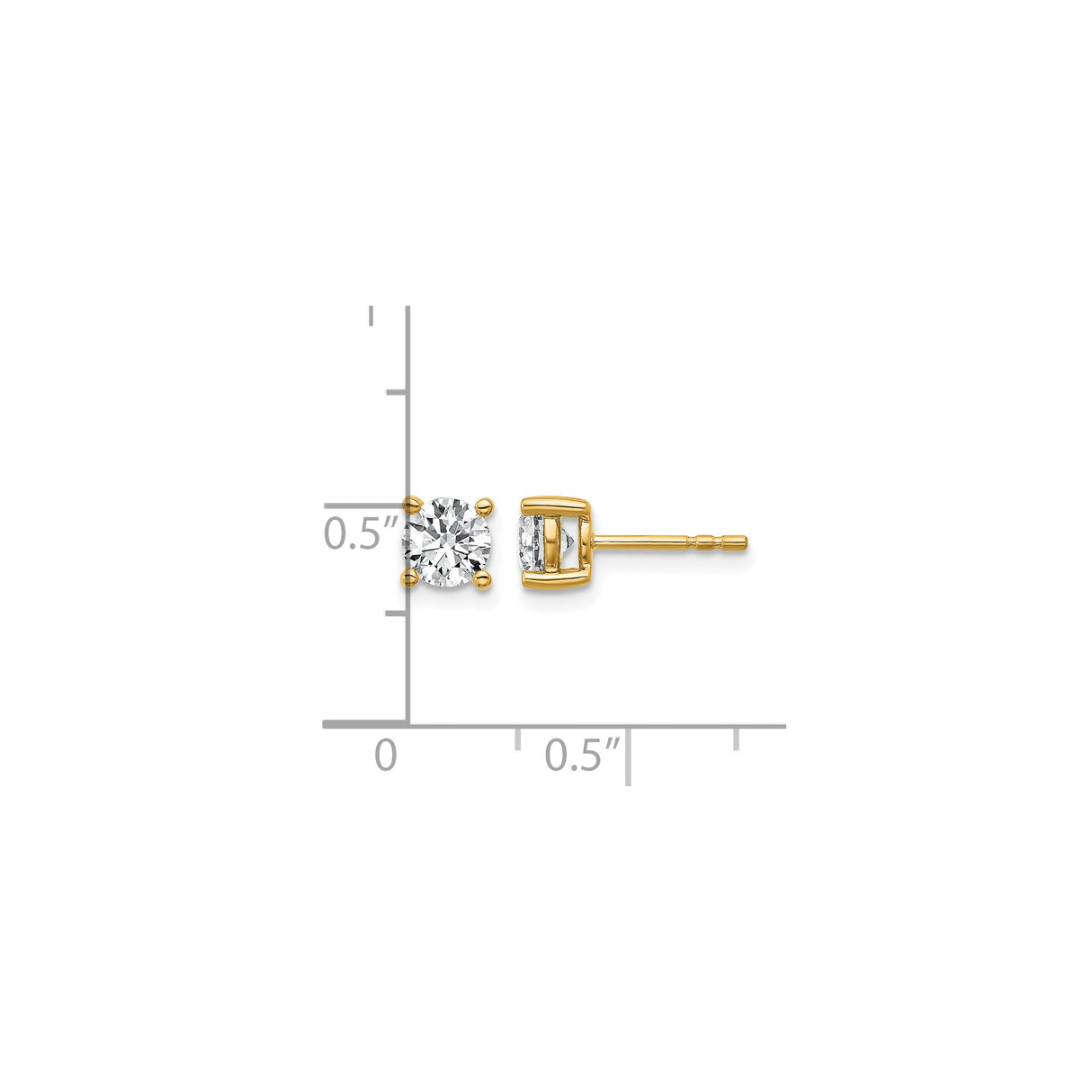 10k Yellow Gold Stud Earrings with Cubic Zirconia, Classic 4-Prong Solitaire Design