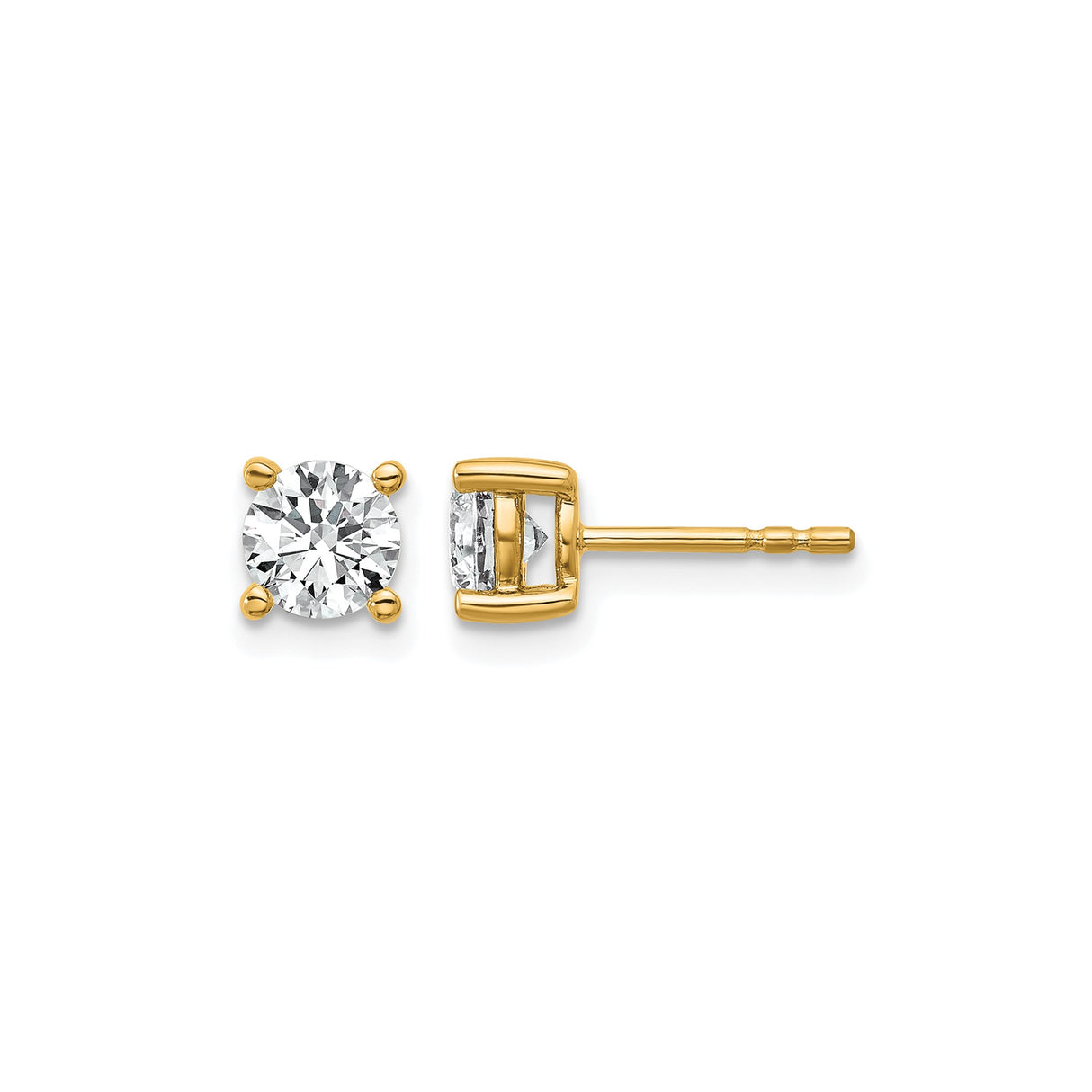 14k Yellow Gold Stud Earrings with Round Cut Clear Gemstones in Four Prong Setting