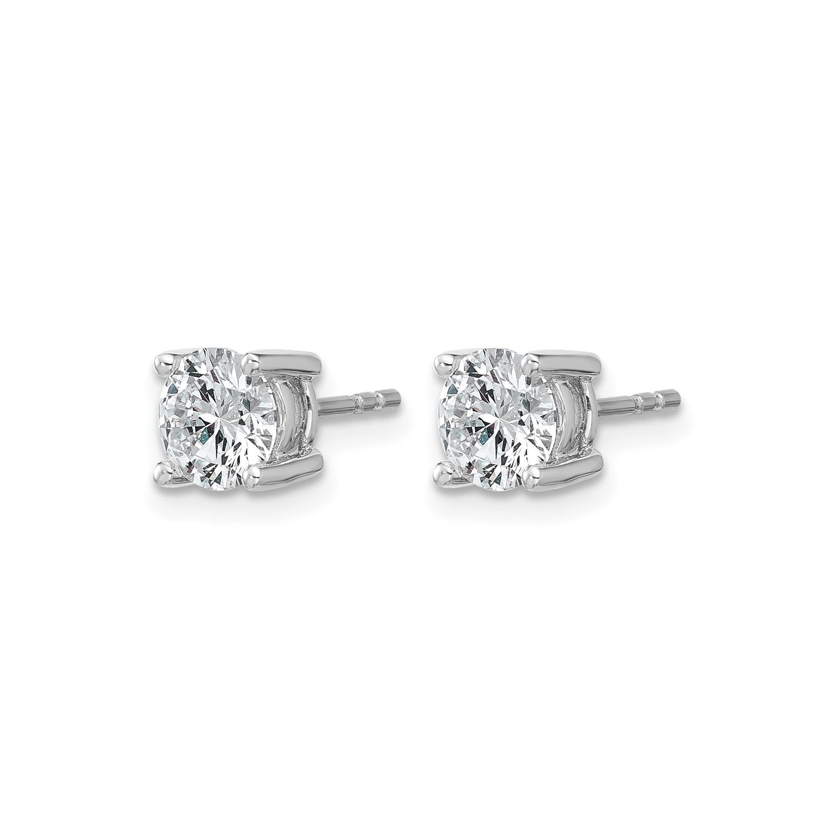14k White Gold Stud Earrings with Lab Grown Round Diamond Solitaire, Four Prong Setting