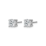 14k White Gold Stud Earrings with Lab Grown Round Diamond Solitaire, Four Prong Setting