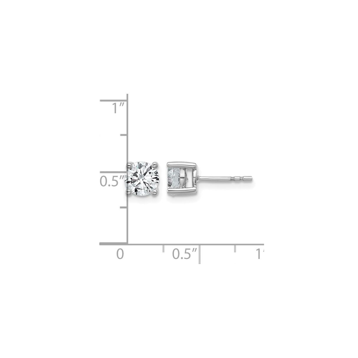14k White Gold Stud Earrings with Lab Grown Round Diamond Solitaire, Four Prong Setting